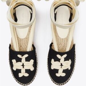 Tory Burch Black and Beige Ribbon Espadrilles Size 7 NWOT
